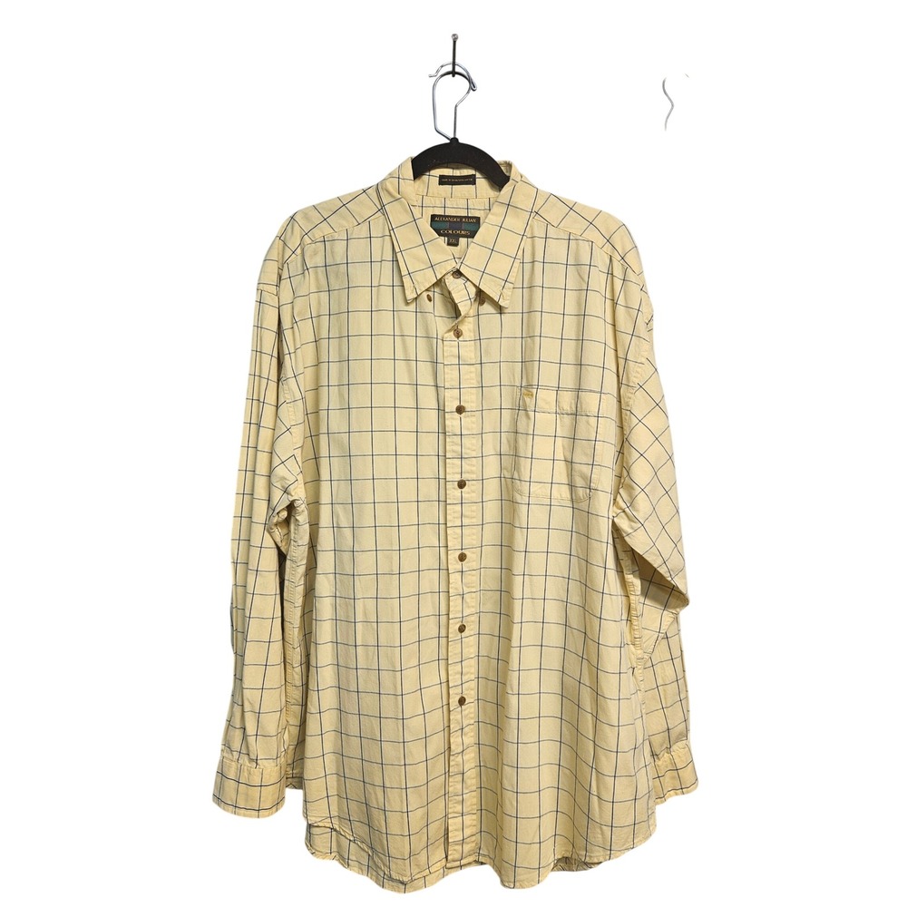 Alexander Julian Colours Mens XXL Yellow Windowpane Plaid Cotton Button Shirt